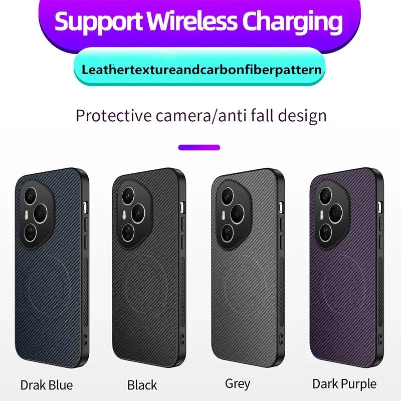 Magnetic Silicone Case For Honor 400 Pro Lite 200 Smart Wireless Charging Carbon Fiber PU Leather Texture Soft Cover Phone Cases