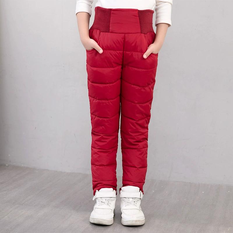 Winter Children's Down Cotton Pants with Thick Velvet for Boys and Girls, Warm Pants for Both Inside and Outside Wear