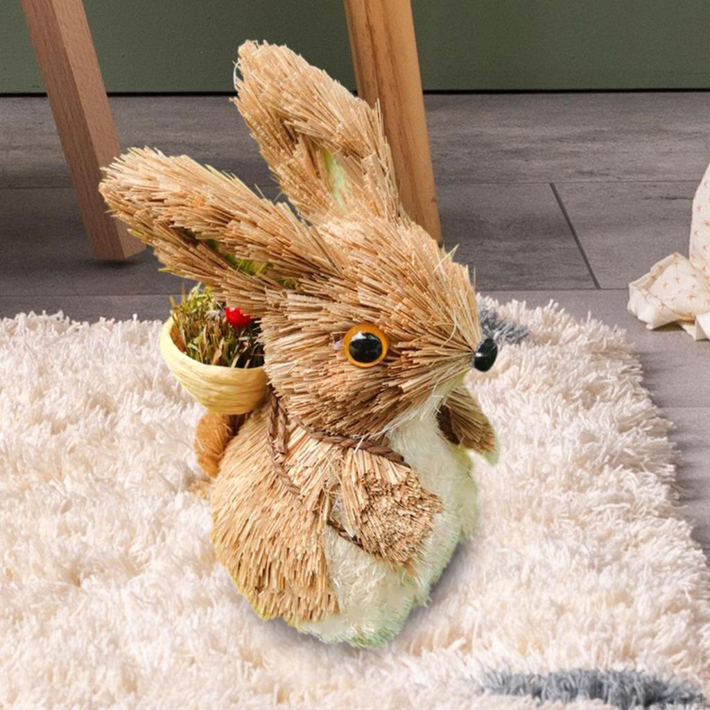 Rabbit Ornament, Artisanal Animal Statue, Easter Decoration, Small Back Basket for Bedroom, Rear