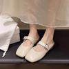 Temperament Square Head Mary Jane Shoes Women's Autumn 2025 New Light Mouth Bag Head Half Slippers Low Heel French Flat Bottom Half Tray