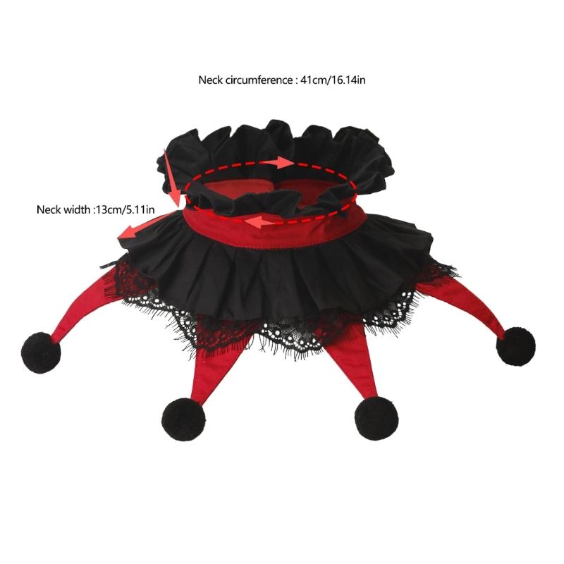 Guler Costum cu Volane pentru Adulți Accesoriu Petrecere Roșu și Negru pentru Halloween Cosplay Fotografii și Îmbrăcăminte Tematică