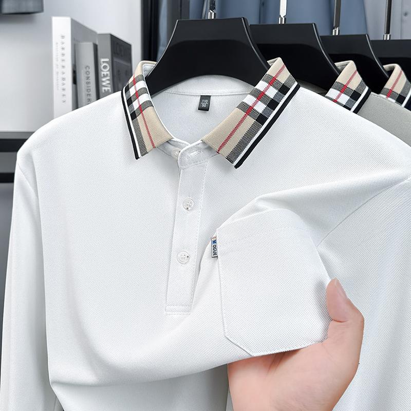 Men s Polo Shirt Autumn Color Contrast Lapel Long Sleeve T-Shirt Fashion Business Leisure Men s Wear M
