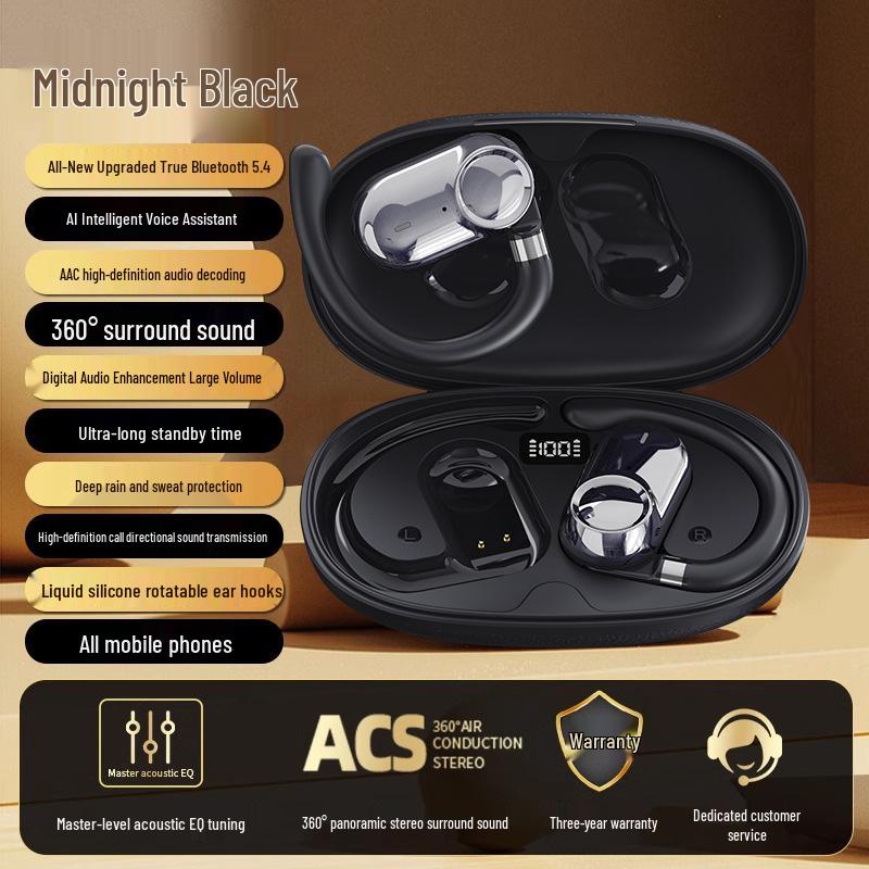 Open-Ear Bluetooth 5.4 Earphones: Non-In-Ear, Digital Display, Long Battery, High-Quality Sound, Ideal for Sports & Gaming