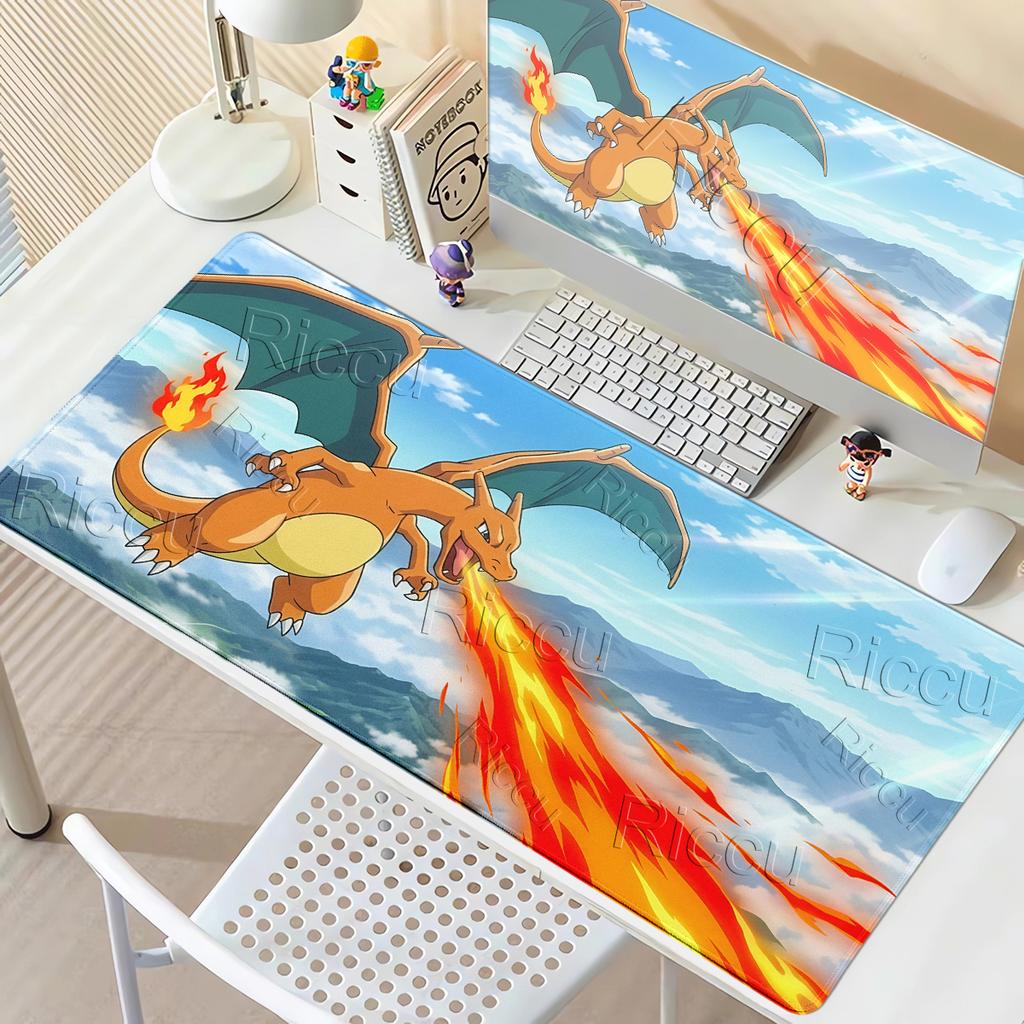 Mouse Pad Anime Offices Accessories Large Carpet Gamer Computer Mechanical Keyboard Rugs P-Pokemons Charizard Pattern Desk Mat