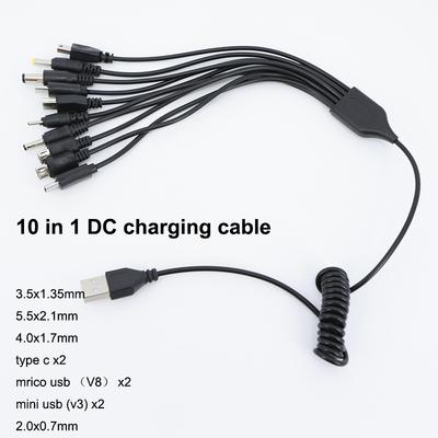 Universal 10 In 1 DC Micro USB Male Mobile Phone Spring Power 10pin Charger Adapter Plug Cable Charging Wire Cord for Phone Toys