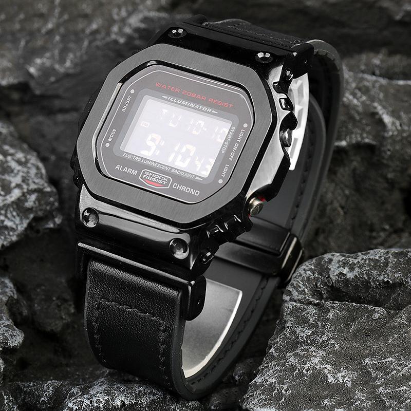For G-SHOCK Casio DW5600 DW-5600 GW-B5600 GM-5600 Modified Retro Belt Vintage Cowhide Silicone Bottom Magnetic Buckle Strap 16mm