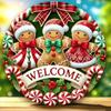 2D Merry Christmas Wooden Sign Red Black Plaid Gingerbread Man Wall Hanging Decor Front Door Porch Home Holiday Decorations