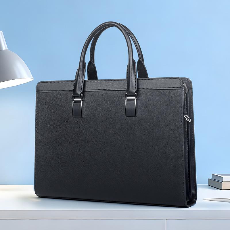 Men's Cross Texture Business Briefcase, Water Resistant Large Capacity Laptop Handbag, Office Shoulder Crossbody Document Bag