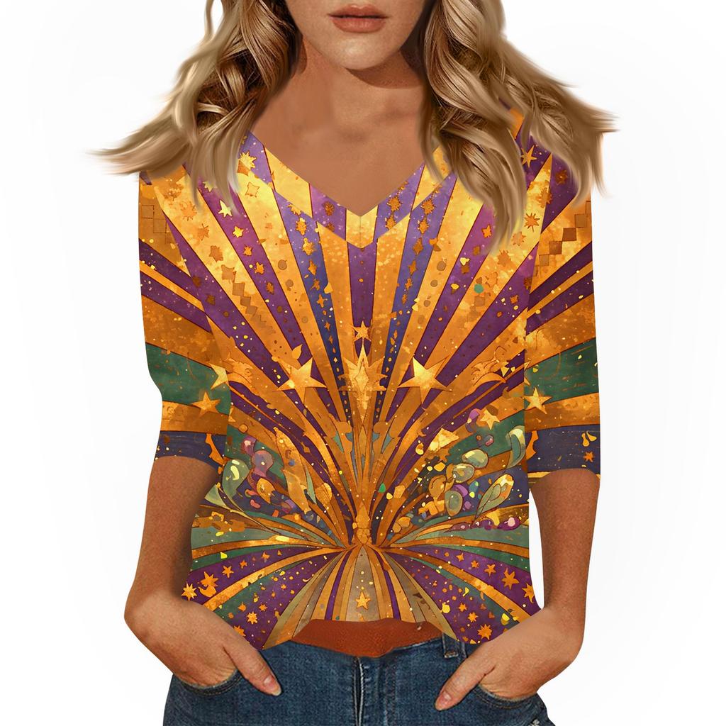 Dámské tričko s potiskem 3/4 rukáv denní víkendová móda základní véčkový výstřih běžný top