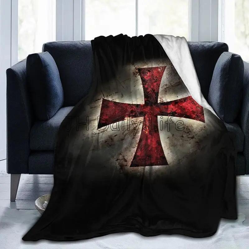 Knights Templar Flag Flannel Fleece Blanket Lightweight Warm Cozy Anti-Pilling Fuzzy Throw Blankets for Travel Couch Bed Sofa