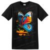 Schmetterling T-Shirt Bunt Blau Orange Blume Botanische Natur Kunst Grafik Tee