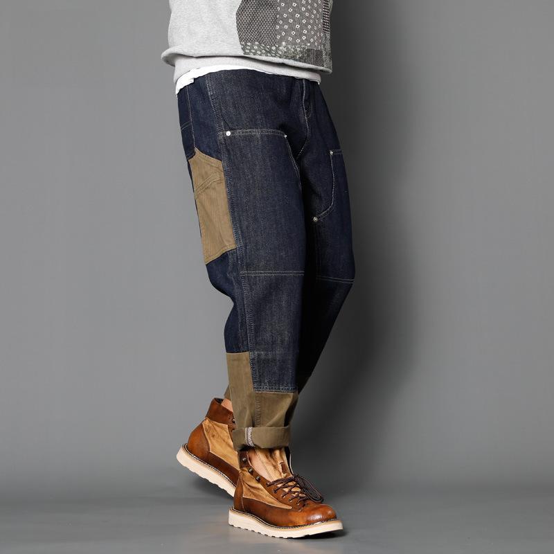 2024 Men's High-End American Straight-Leg Jeans: Loose, Versatile, Trendy, Multi-Pocket Stitching for Autumn & Winter.