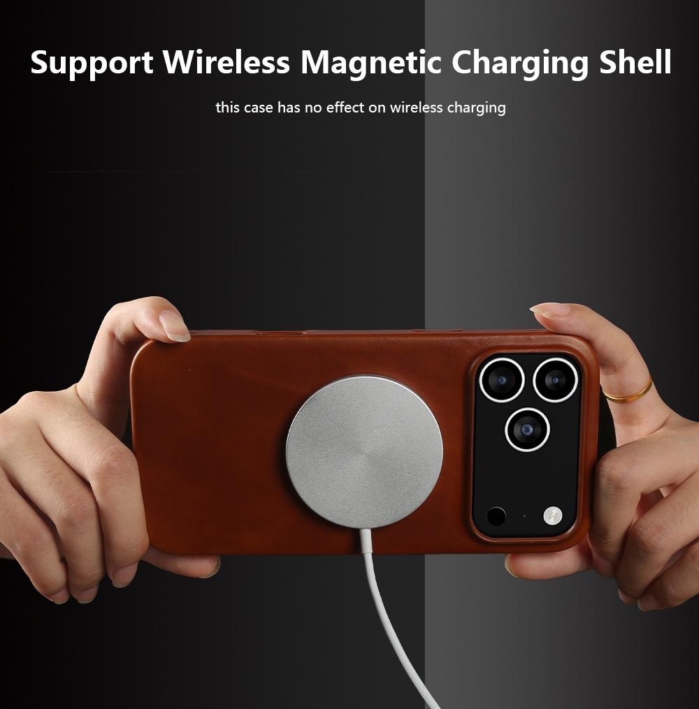 For Magsafe Case for iPhone16Pro Max 15 17 Pro Max 14 13 Retro Full Grain Cowhide Genuine Oil Wax Pattern Leather Magnetic Cover
