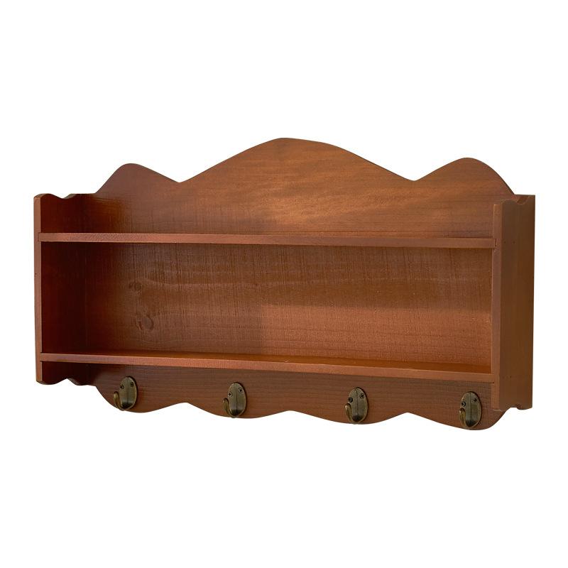 Zakka Style Nordic Wall Shelf with Hooks, Solid Wood Double-Layer Storage Rack for Kitchen Dining Room Wall Decor