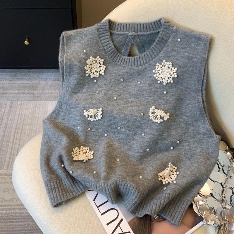 Set Top for Women Winter Flower Knit Sweater Vest Lace Slim Long Sleeve Bottom Shirt Two Piece Set