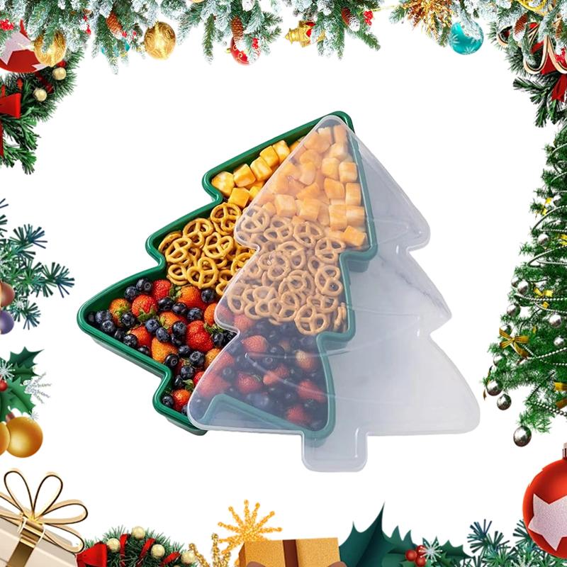 Christmas Serving Tray, Christmas Cookie Box With Lid, Cute Holiday Gingerbread Man Snowflake Tree Storage Container For Snacks