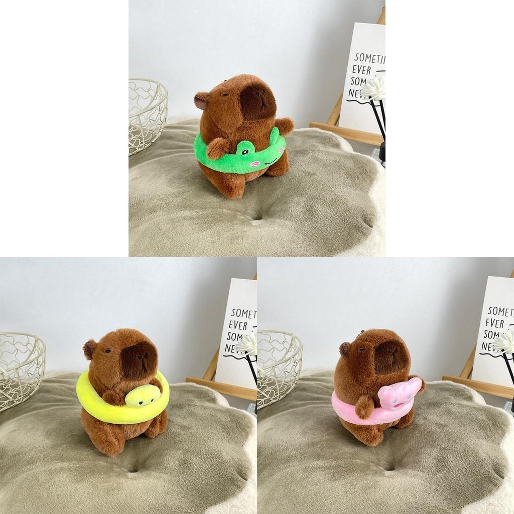 Circle Capybara Swimming Plush Keychain Doll Pendant Bag Decoration Kids Gift