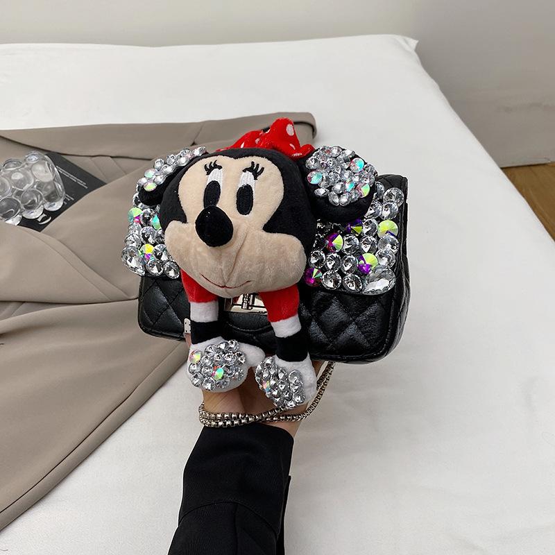 Cute Doll Toy Bag, Crossbody Bag, Elegant Diamond-encrusted French Check Small Bag
