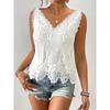 IHUASU Women's Fashion Casual Solid Color Print Sleeveless V-Neck Blouses & Shirts