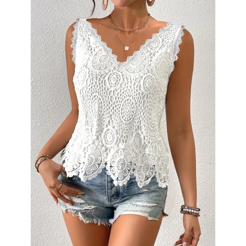 IHUASU Women's Fashion Casual Solid Color Print Sleeveless V-Neck Blouses & Shirts