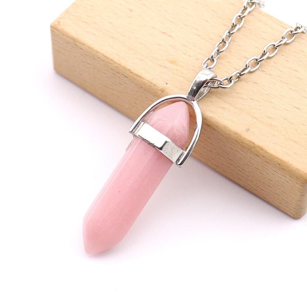 Crystal Hexagonal Column Pendant Popular Hexagonal Prism Bullet Luminous Stone Necklace N759
