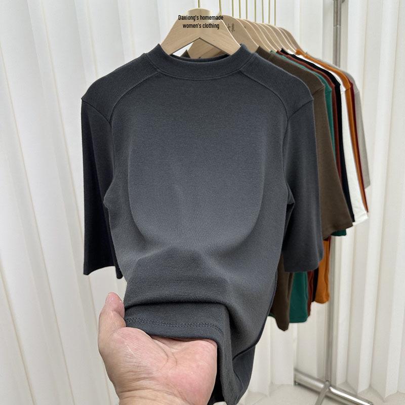 Women's Slimming Fit Mid-Sleeve T-Shirt with Stand-Up Collar - Versatile Autumn Fashion Top