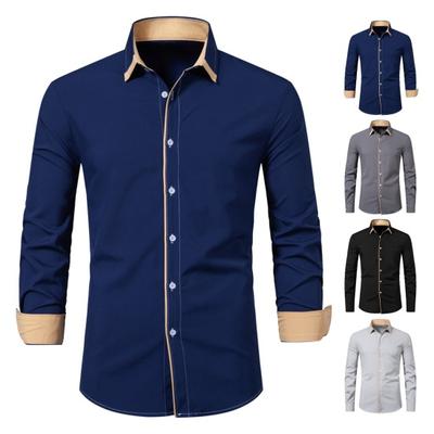Fall Spring Men Shirt Formal Business Style Slim Fit Single-breasted Lapel Long Sleeve Buttons Soft Breathable Mid Length Men Office Top