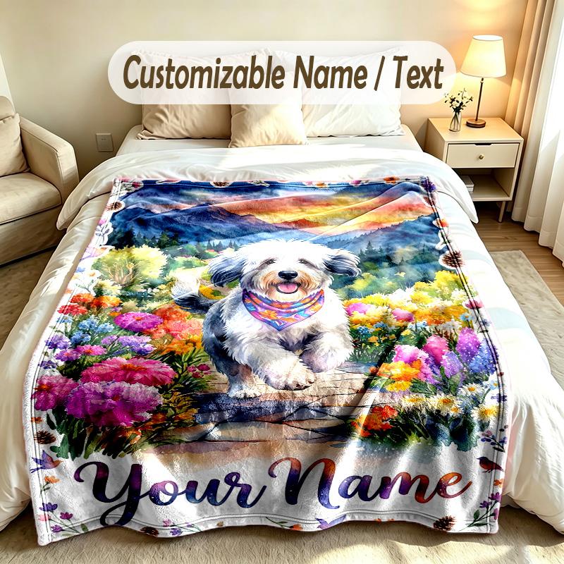 Floral Garden Theme Soft Blanket Personalized Custom Name Text Print Warm Blanket Home Sofa Bedroom Decor