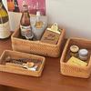 Natural Rattan Storage Baskets, Rectangular Woven Fruit Baskets, Wicker Decoration and Organizer for Bathroom, Living Room