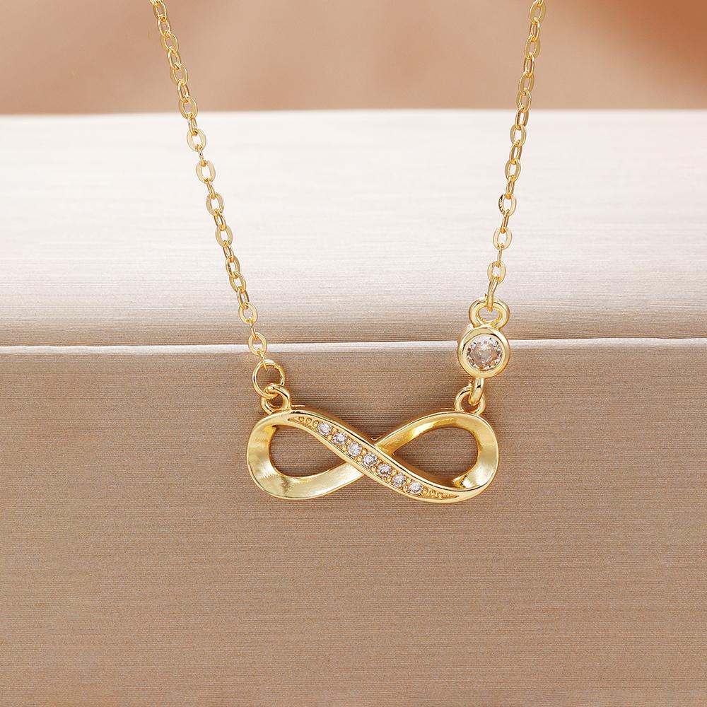 Fashion Simple Stainless Steel Infinity Pendant Necklace for Women Classic Lucky Zircon Love You Forever Jewelry Birthday Gift