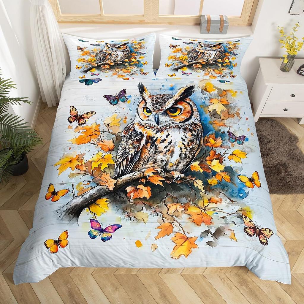 Home Textiles Owl Three-Piece Animal Digital Printing Quilt Pillowcase Bedding