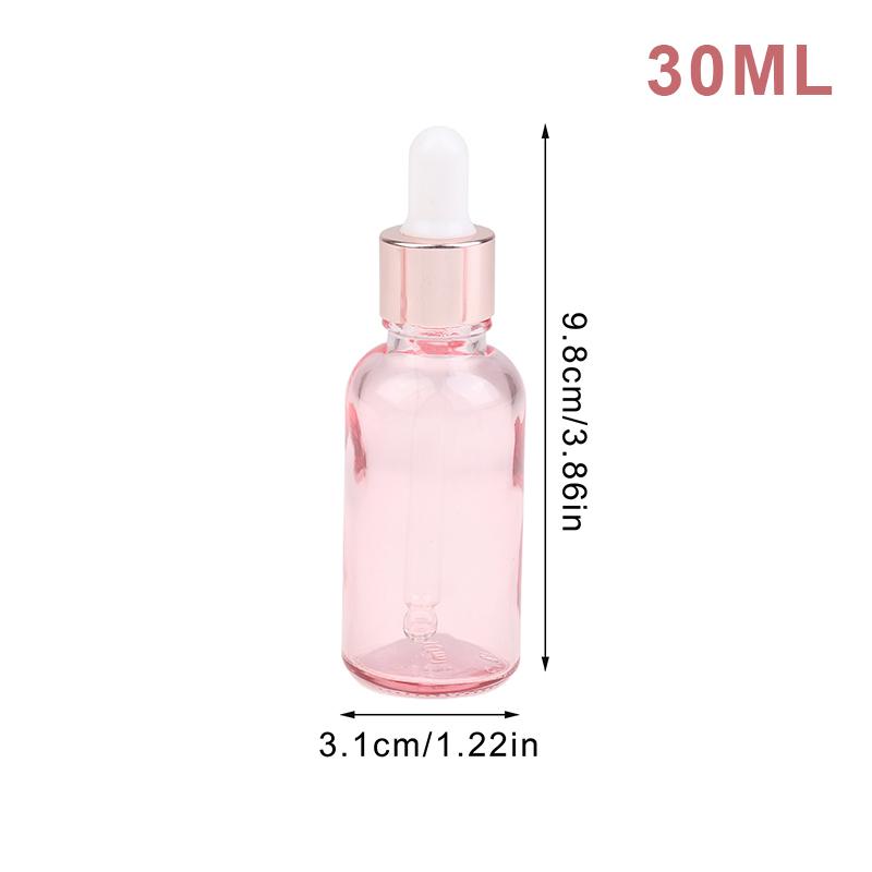 Dropper Bottles Refillable 5-100Ml Rose Lid Cosmetic Container Pink Glass Aromatherapy Liquid Pipette For Essential Massage