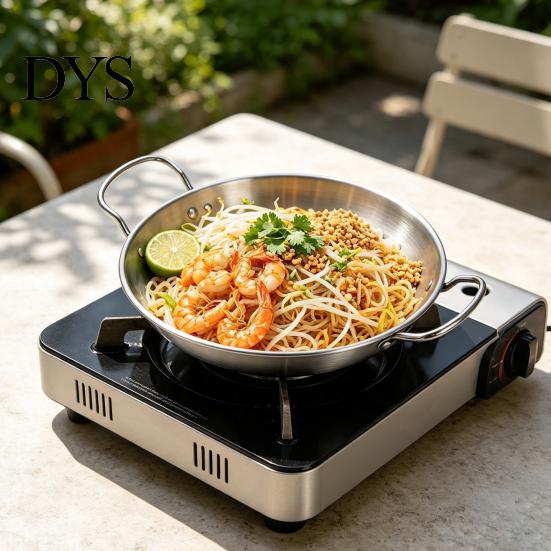 Even Heating Pan for Gas Stoves Ramen Soup Pot with Dual Handles, Stainless Steel Nonstick Flat Functional Kitchen Grilling Bottom Frying Pan,