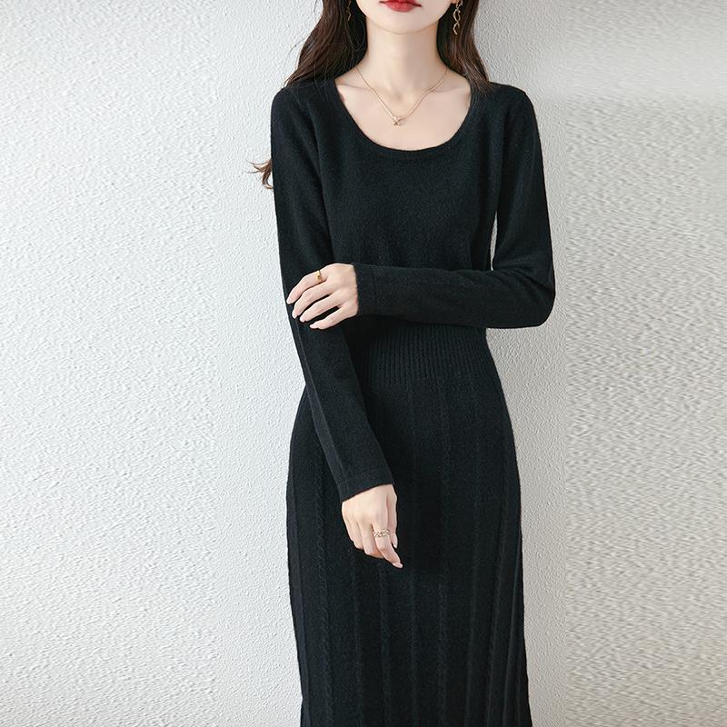 Women Sweater Dress 100% Wool MODERN NEW SAGA O-neck Knit Long Pullover Winter Jumpers Wool Long Dress Female