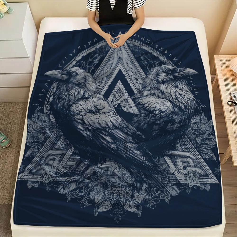 Viking Raven and Warship,pattern Flannel Blanket, High Quality Comfortable for All Seasons, Home Decor, Warmth and Comfort, Perfect for Gifts.