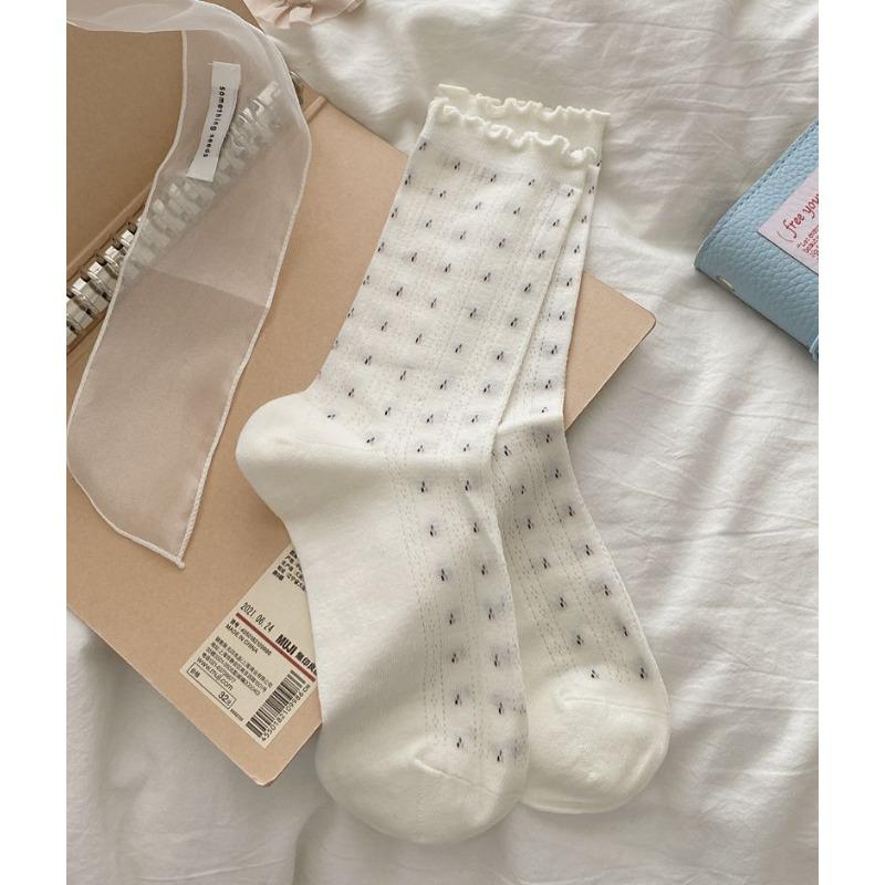Mesh Heart-shaped Small Flower and Tree Pieces, Ear Cotton, Boneless Mid-calf Socks, Thin Rolled Edge Postpartum Socks, Breathable