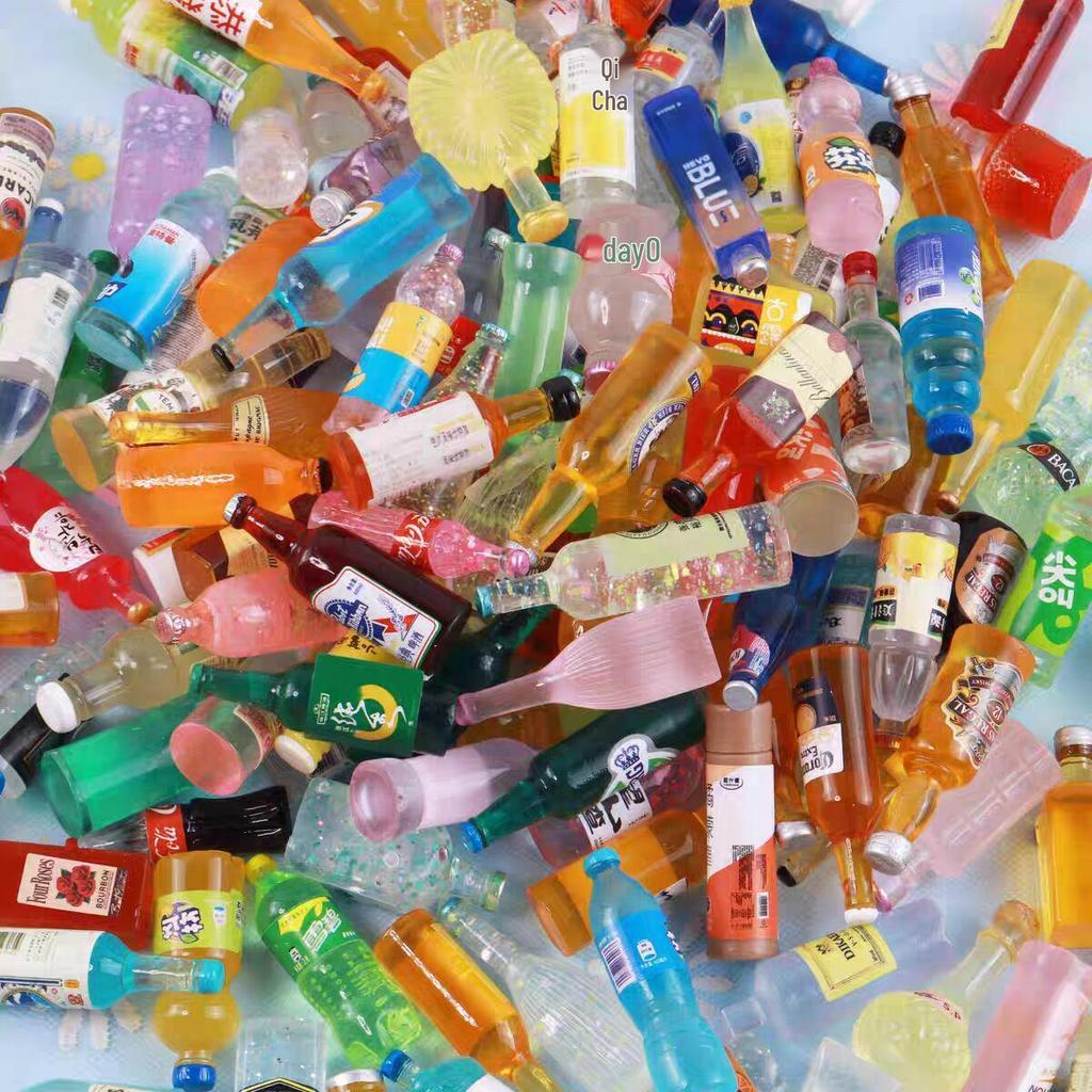 Miniature Toy Beverage Bottles with Cartoon Stickers - Resin Accessories for Convenience Store Display