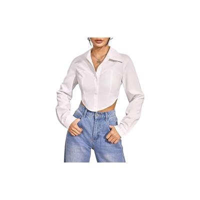 GRECIILOOKS Solid Regular Fit Long Tops Oversized Shirt for Women (GL-W1915_White S)