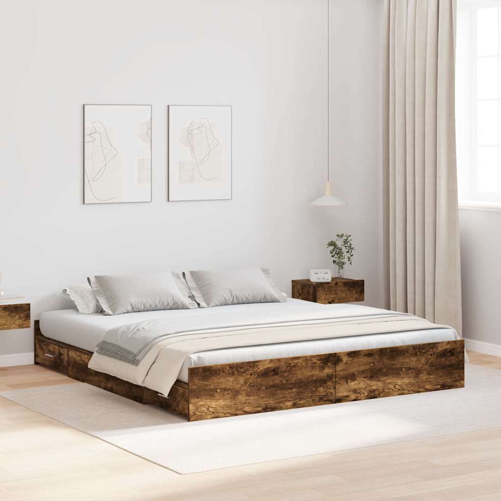 Storage Bed Frame Smoked Oak 200 x 200 cm