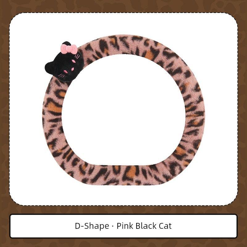 Car Steering Wheel Cover Winter Plush Warm Non-Slip Cute Leopard Print Premium Car Decorative Handle Cover Protective Cover Women