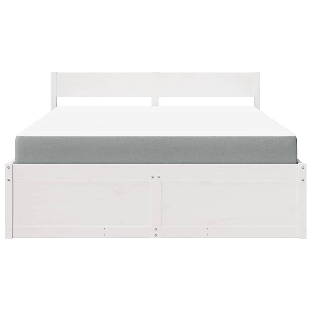 Bed with Drawers and Mattress White 140x200 Cm Solid Wood