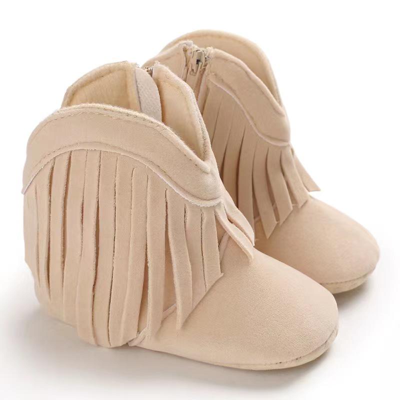 2023 Winter Tassel Toddler Shoes with Side Zipper and Soft Sole for Pre-Walking Baby Girls