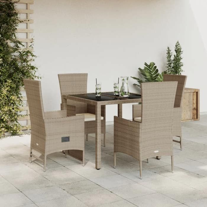 VidaXL 5-Piece Garden Dining Set with Cushions, Patio Table, Patio Furniture, Outdoor Furniture, Beige 3277570
