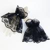 Women Black Lace Wrist Cuffs Bracelets Wedding Rhinestone Bow Fingerless Gloves