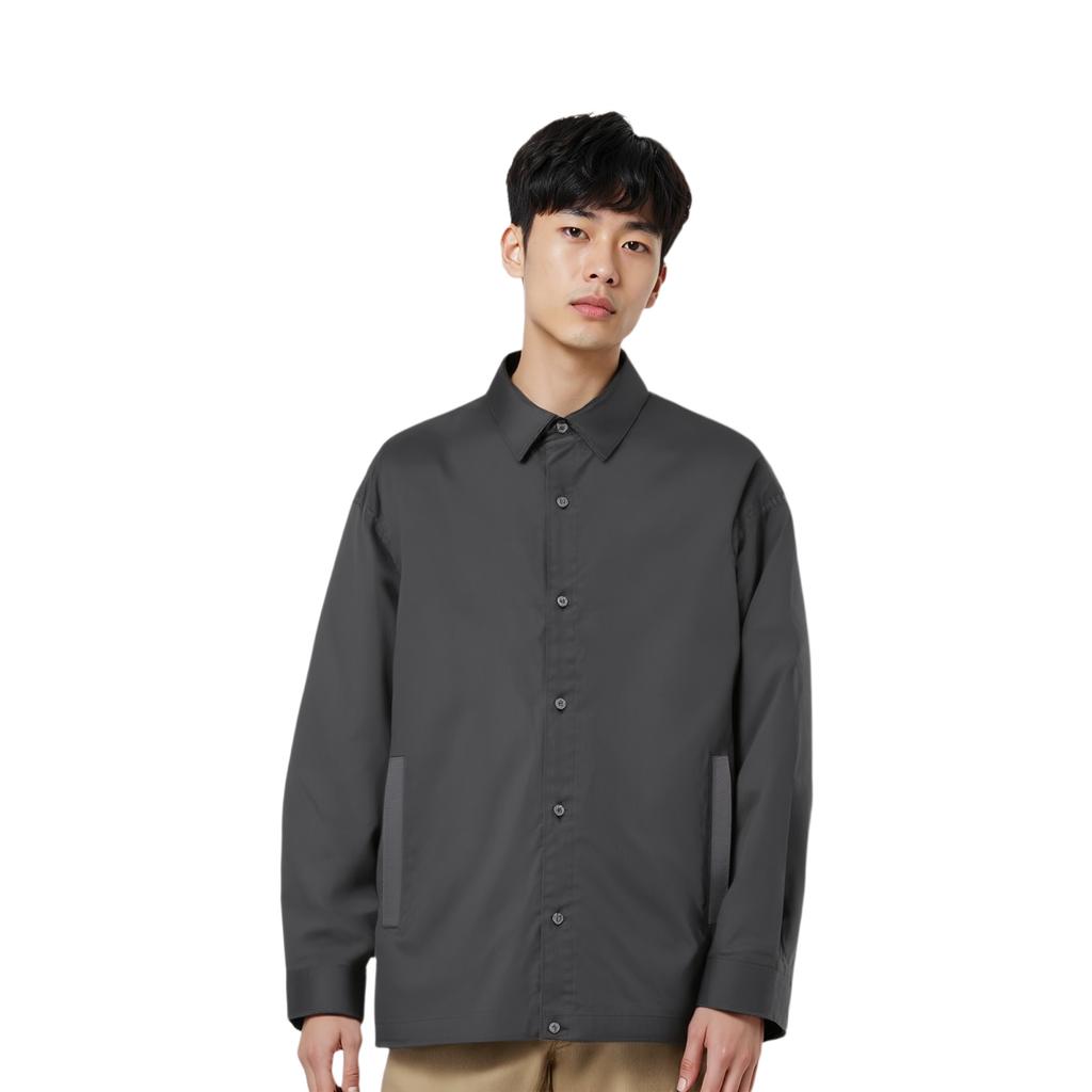 UNIQLO Jil Sander Collaboration Solid Color Casual Long Sleeve Shirt Men shirts Dark-Gray 446428-08