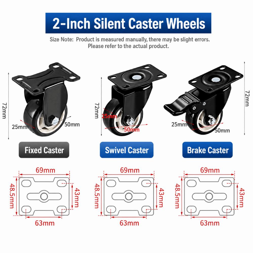 Heavy Duty Caster Wheels With Brake Roller Wheels Durable Chair Wheels