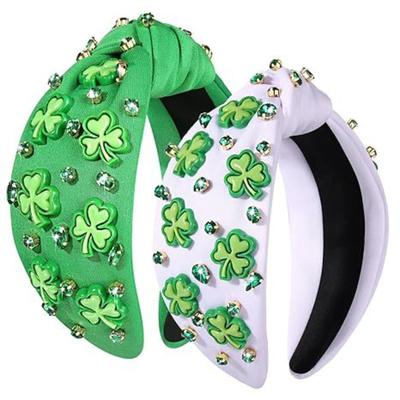St. Patrick's Day Haaraccessoires, Grünes Kleeblatt Stirnband für Damen, Verziertes Kristall Strass Geknotetes Stirnband, Irische Feiertagsgeschenke