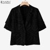 ZANZEA Women Casual Notched Lapel Loose 3/4 Sleeve Print Cardigan Blouse