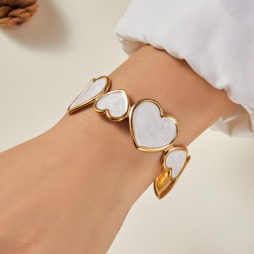 Delicate Pressed Flower Stainless Steel Bracelet for Women Vintage Bow Heart Pattern Dot Bangle Friendship Jewelry Gifts