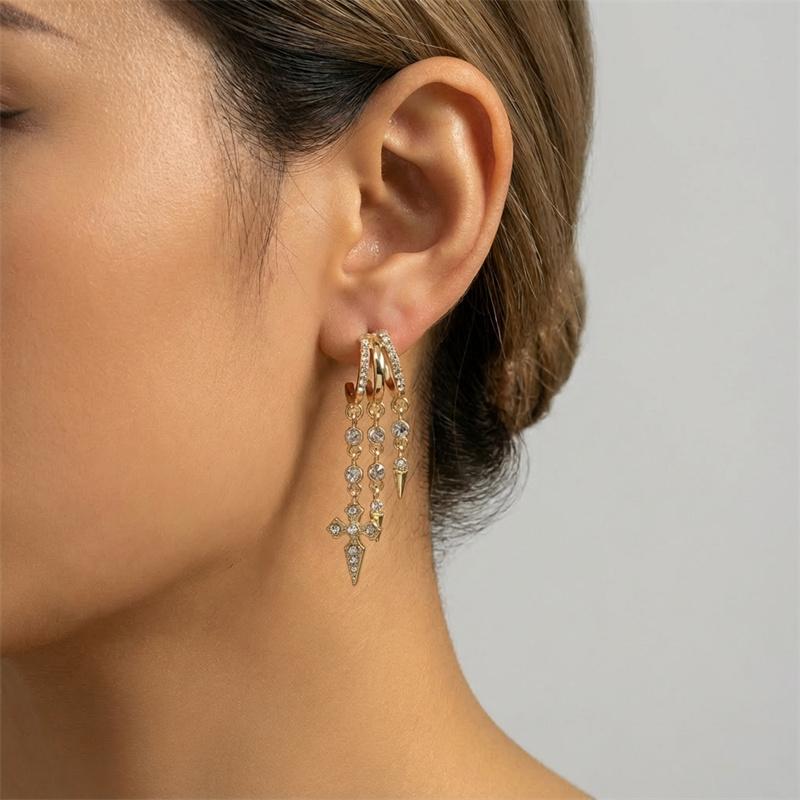 Gold Color Crystal Zircon Water Droplets Hoop Earrings For Women Luxury Exquisite Tassel Huggie Earring Party Wedding Jewelry